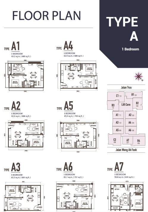 Shama Suasana Type A 1 Bedroom Floor Plan 644 to 707 sqft