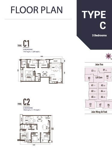 Shama Suasana Type C 3 Bedroom Floor Plan 1115 to 1235 sqft