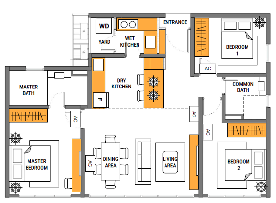 Arden Type B 1130 sqft 3 bedroom layout