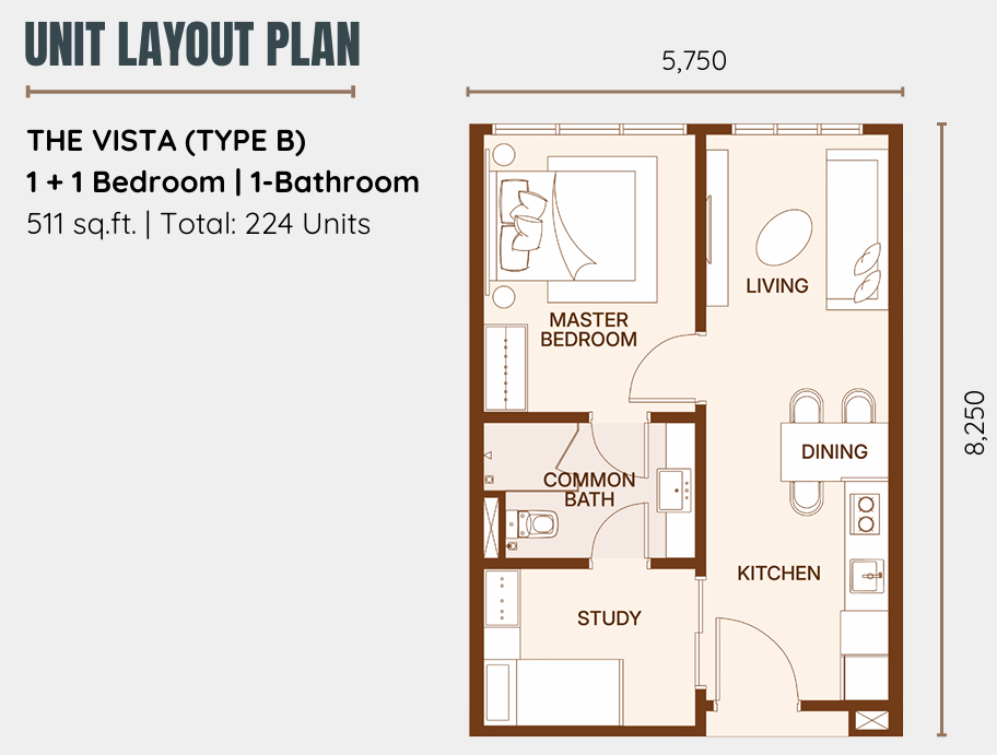Coronade Twins Type B 511 sqft floor plan near RTS Bukit Chagar and CIQ Johor Bahru