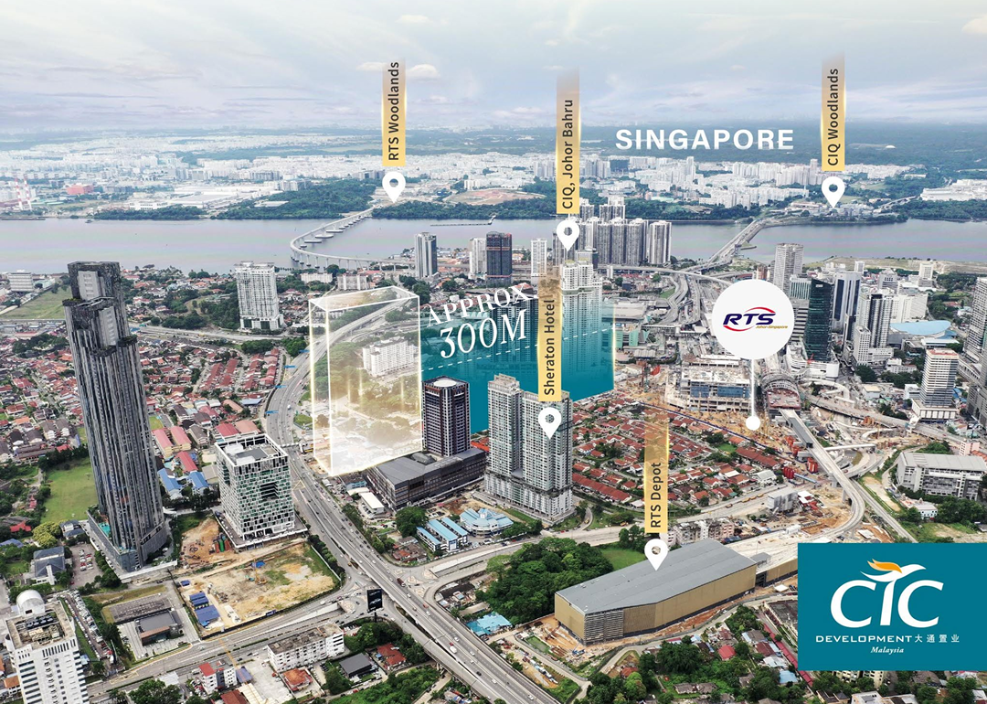 CTC SkyOne Bukit Chagar Johor Bahru freehold serviced apartment approximately 300m to RTS Bukit Chagar and CIQ