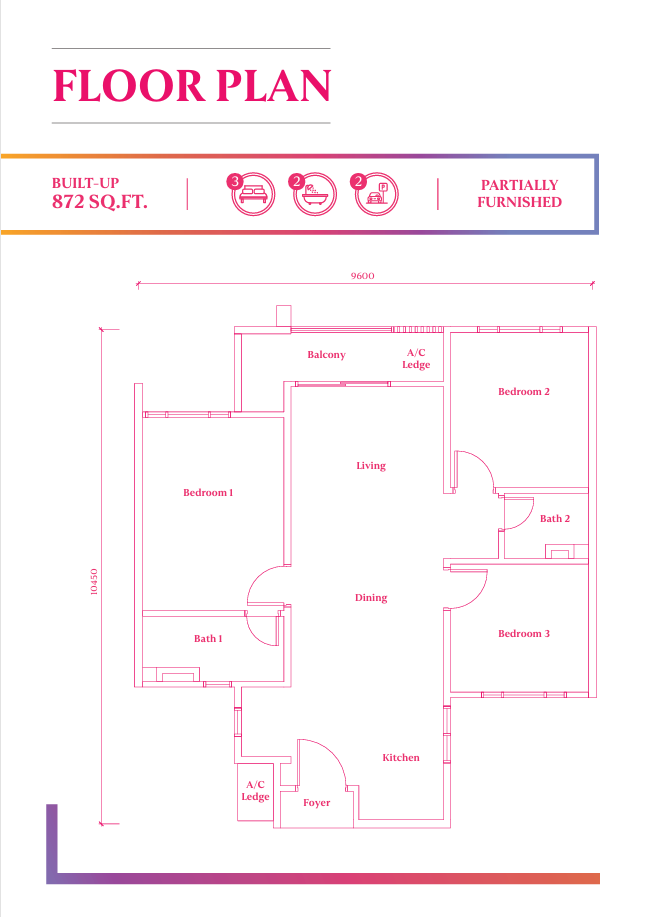 Duduk Santai 3 Eco Spring 872 sqft 3 bedroom floor plan Johor Bahru