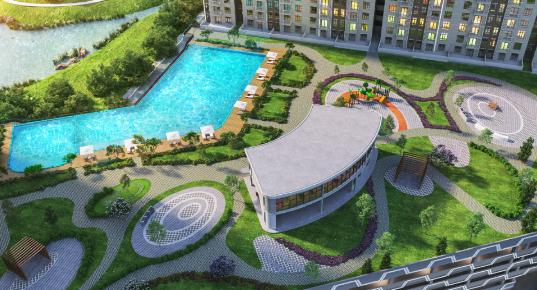 KSL Lakeview facilities site plan swimming pool wading pool BBQ area children playground gymnasium EV charging shuttle bus to KSL City and jogging track