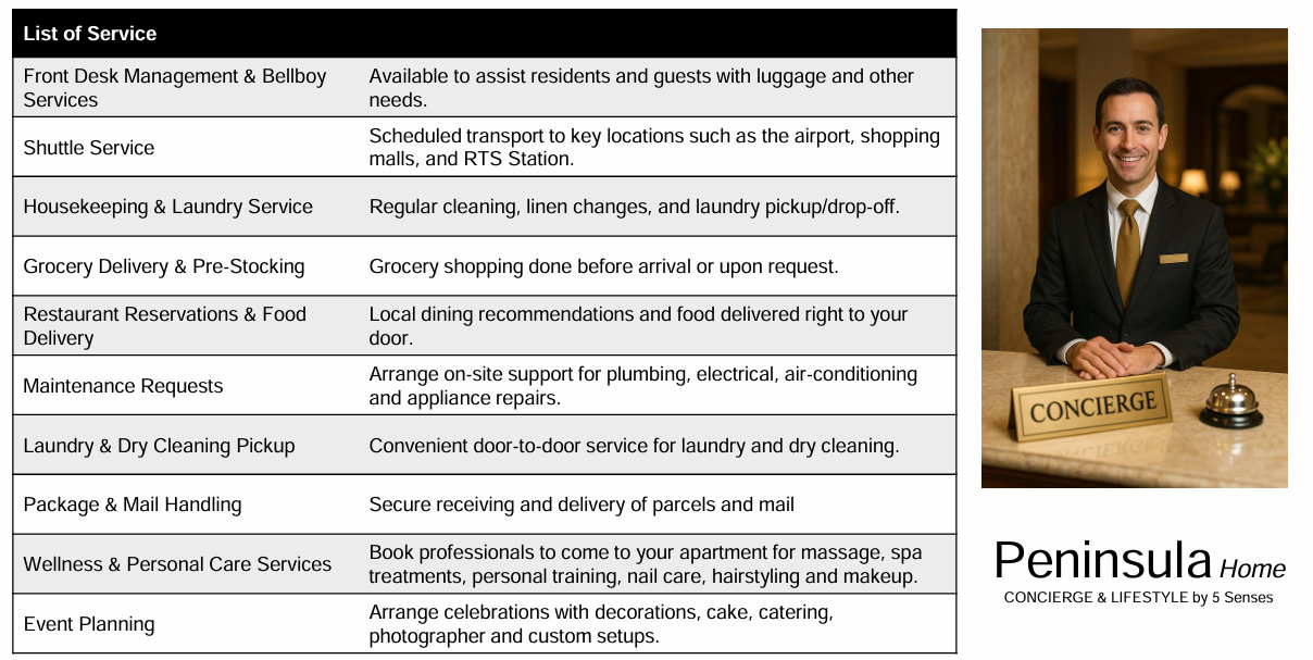 Skyline One Sentosa professional concierge services by Peninsula Home 5 Senses Johor Bahru serviced apartment