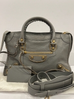 Preloved Excellent BALENCIAGA Classic Metallic City GHW  Handbag Leather Grey (S251023-03)