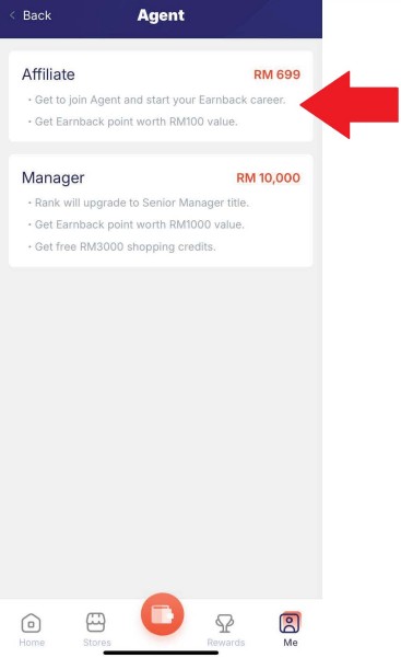 Choose Affiliate or Manager