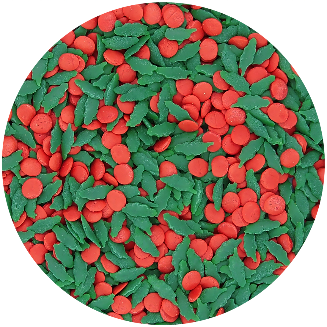 Bulk natural green and red holly-shaped sprinkles for industrial Christmas production wholesale