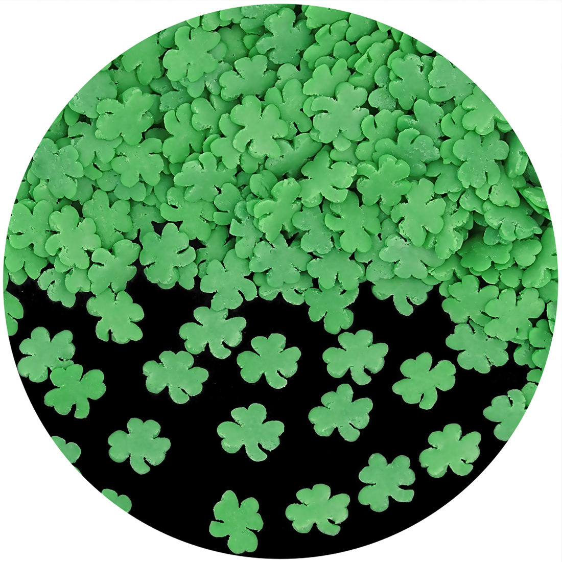 Natural green four-leaf clover confetti shapes for St. Patrick's Day confectionery
