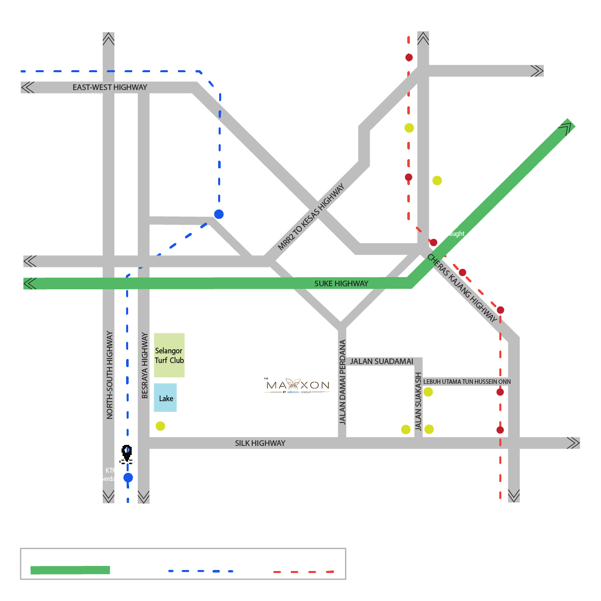 The Maxxon Residences Location Map showing Damai Perdana and highways