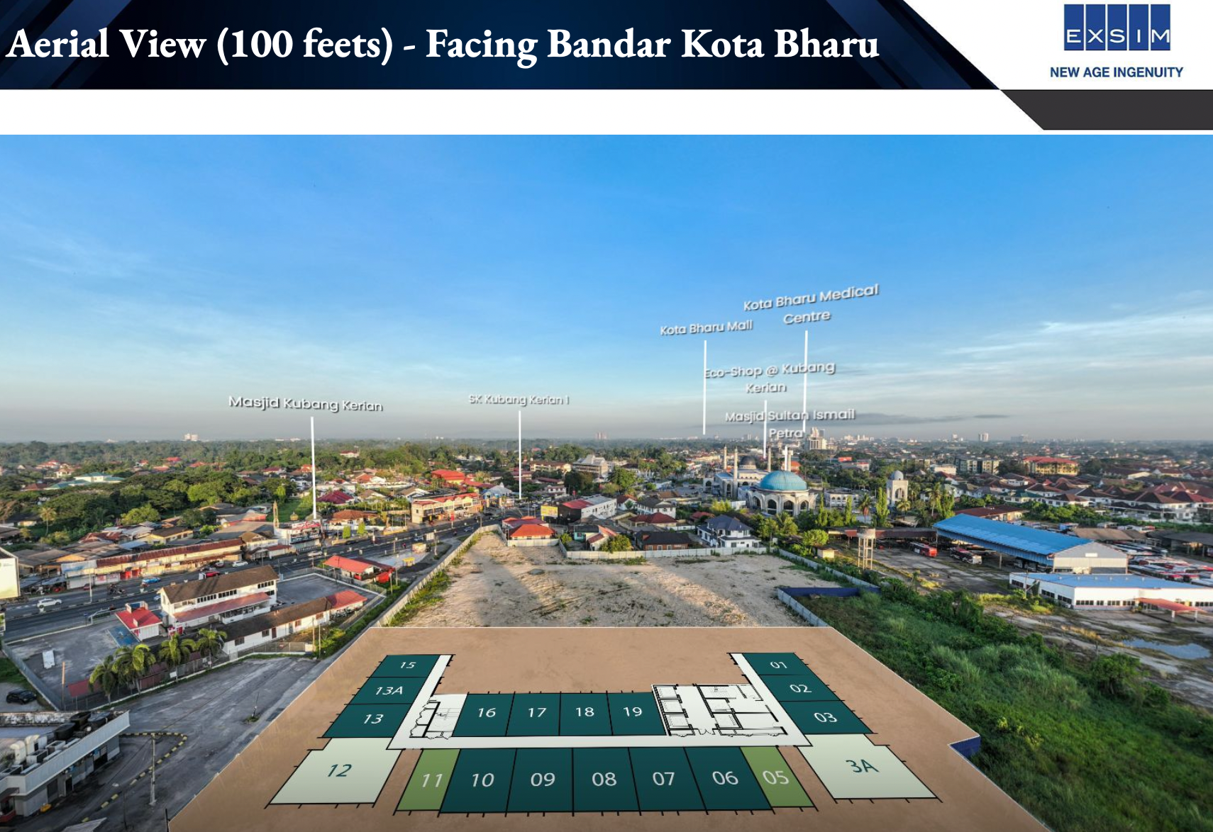 Aerial View of EXSIM Erinaz Suites in Kota Bharu