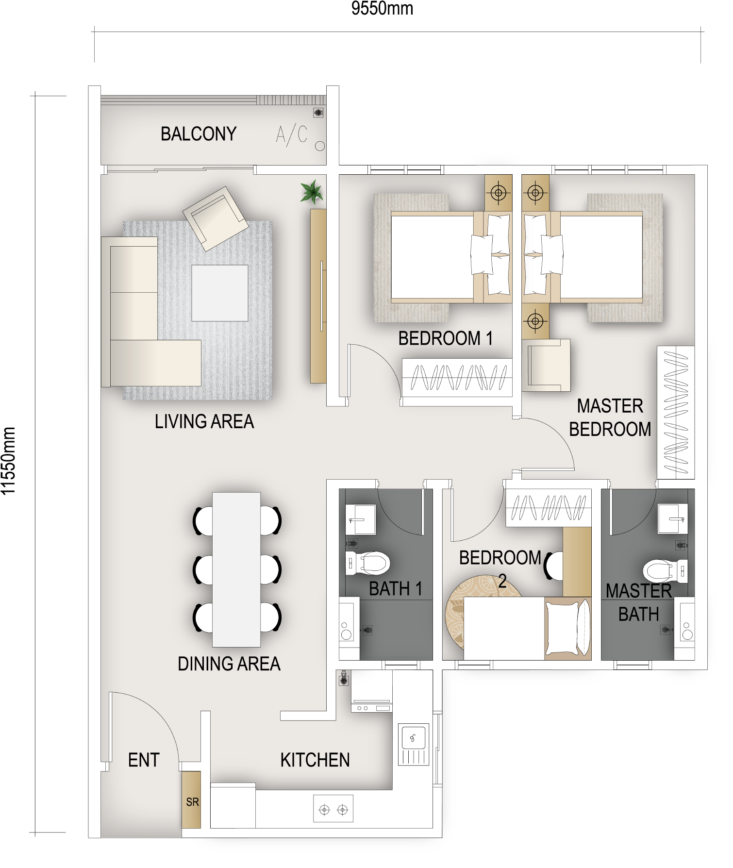 The Maxxon Residences Type A floor plan 1000 sqft