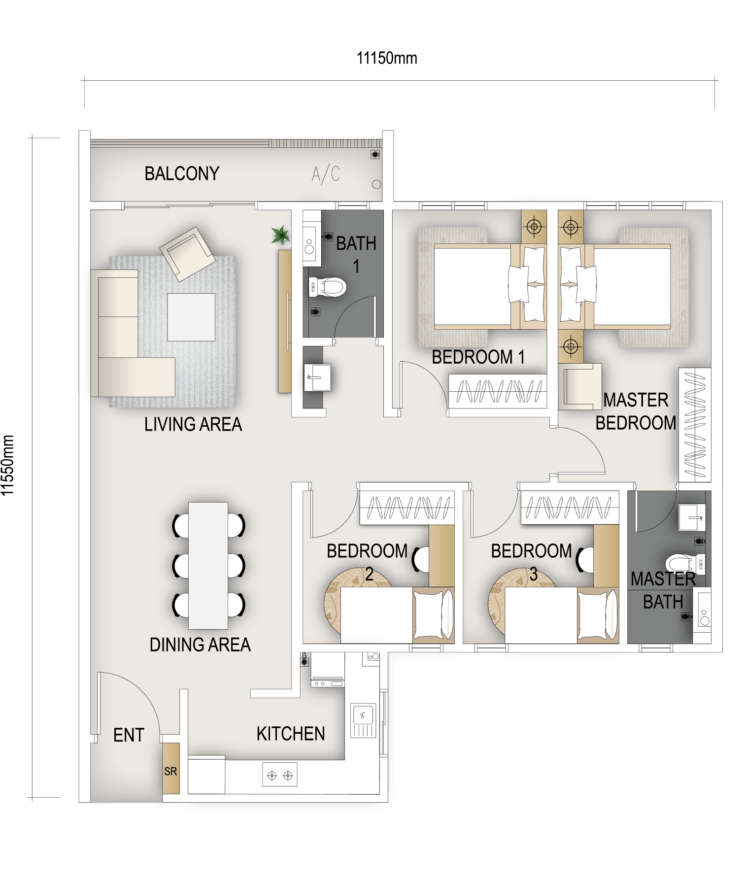 The Maxxon Residences Type B floor plan 1150 sqft