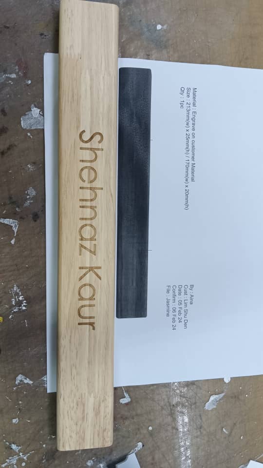 Wood laser engraved nameplate for signage and branding